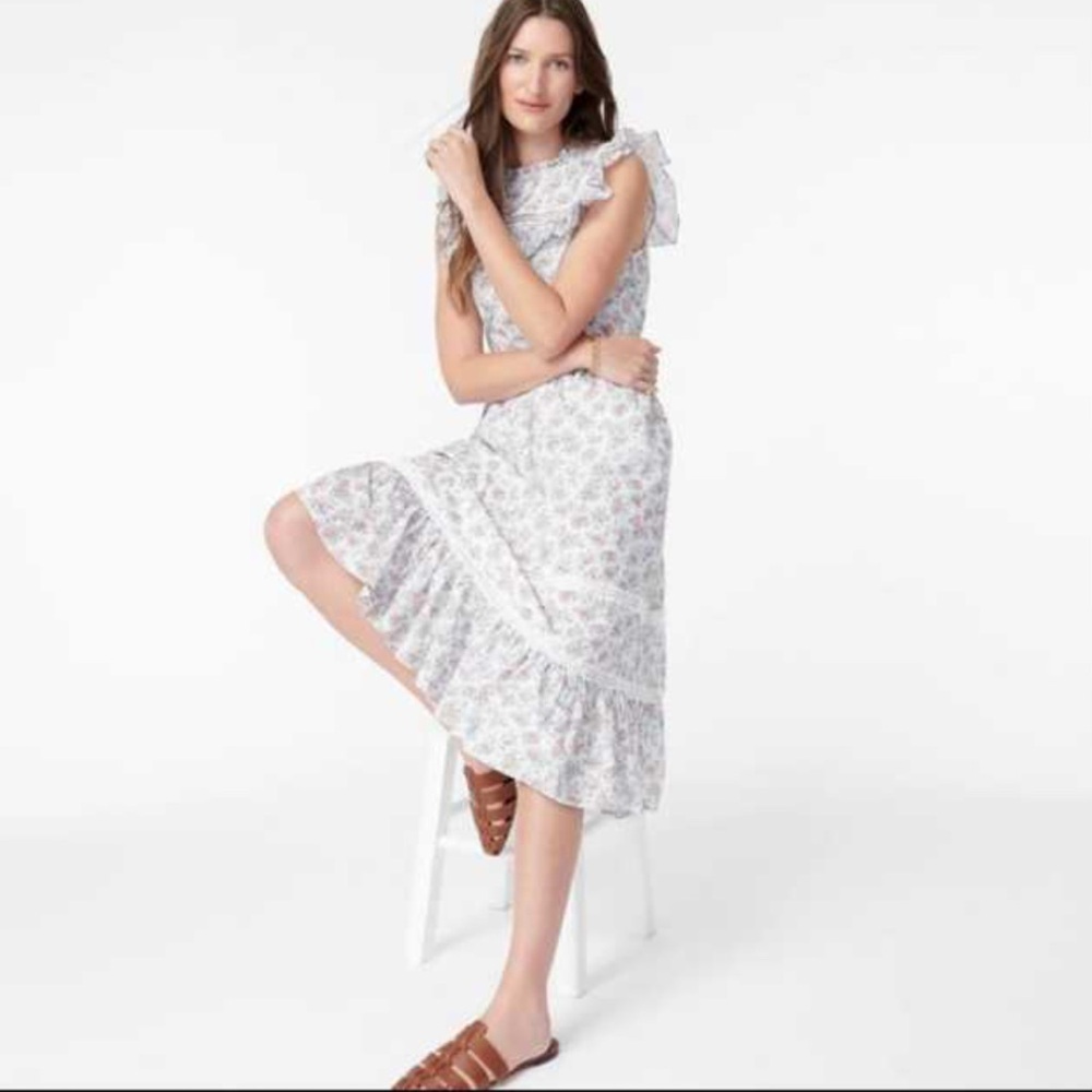 J. Crew x Liberty XXL Tiered Ruffle Dress Winding Roses‎  print Cottagecore